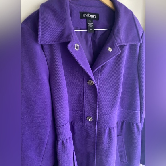 Lane Bryant 26 28 Royal Purple Women's Pea Coat Silver Toggle Buttons Heavy - Picture 2 of 8